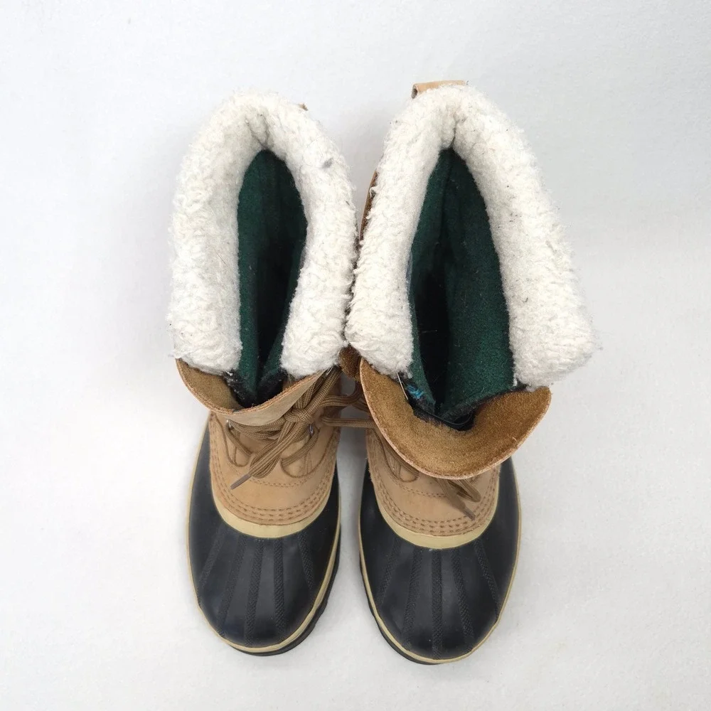 Sorel Caribou Tan Black Leather Waterproof Winter Snow Boots Lace Up Size 8